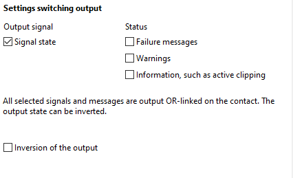 Settings of the switching output